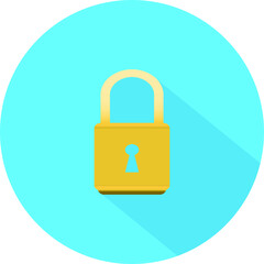 Yellow lock with shadow in blue circle background