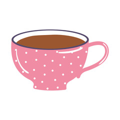 tea and coffee dotted pink cup icon over white background