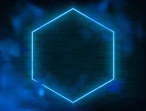 Vector illustration of blue lighten hexagon shape with smoke against grunge wall