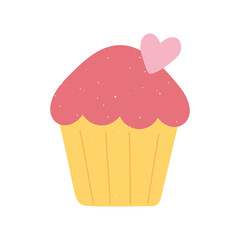 cupcake with heart love and romance in cartoon style