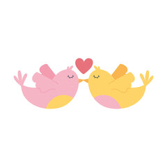 adorable couple birds love and romance in cartoon style