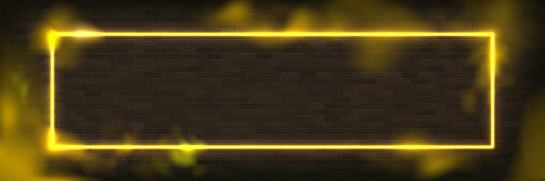 Glowing Rectangle Neon Vector Illustration Lighting Frame With Yellow Background.