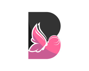 B Letter with flying butterfly inside