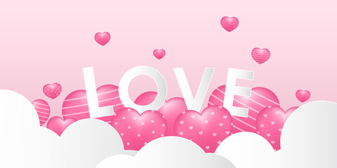 Fototapeta na wymiar Happy Valentine's Day greeting card. Cute pink hearts. Love holidays background.