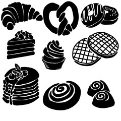 Set of silhouettes baking sweets, icons for bakery or shop