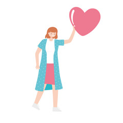 girl holds heart love romantic like character white background