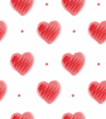 Seamless vector Valentine's day pattern. Drawn hearts. Repeated hearts and polka dot. Cute romantic seamless pattern. hand drawn doodle seamless pattern of hearts 