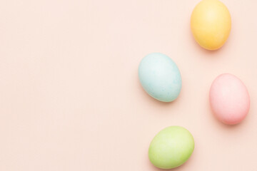 Happy Easter card with easter eggs in cream colors. Minimal easter concept with copy space for web banner.