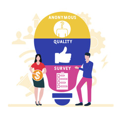 Flat design with people. AQS - Anonymous Quality Survey acronym, business concept background.   Vector illustration for website banner, marketing materials, business presentation, online advertising.