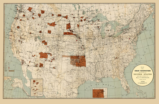 "Indian reservations within the limits of the United States."  Enhanced, restored reproduction of an old map showing Indian Reservations by name as of 1890. 