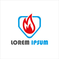 Red fire shield logo vector