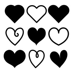 Heart vector. Love icon of black hearts scribble. Hand drawn cartoon design isolated on white background.  Elements for Valentines. Symbols of love. Vector illustration.