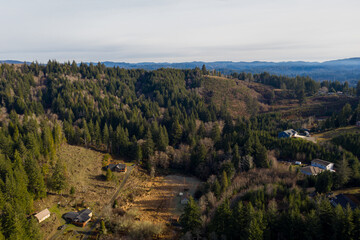 Fototapeta na wymiar Homes in Coos County, aerial of rural Coos Bay Oregon