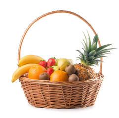 Fresh fruit in the basket on white background