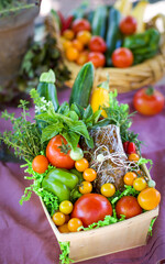 Obraz na płótnie Canvas Garden Vegetables in Basket with Zucchini Bread Gift