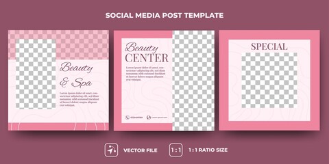 Set of Editable square banner template. Spa and massage social media post template. Pink color background with an abstract line pattern. Usable for social media, banner, and web. Flat design vector