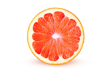 red grapefruit slice isolated on white background with clipping path.