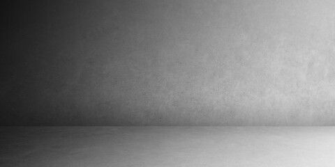 Room empty of cement floor with dark and light bulbs in room with concrete wall texture background.