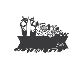 Fototapeta premium ballerina dancer leg with rose floral decorated design for name tag board, paper craft cutting, sticker, sublimation, vinyl cutting machine and art illustration
