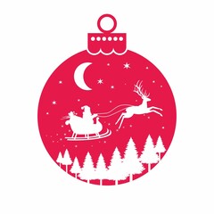 Silhouette of Santa Claus with reindeer in a Christmas ball