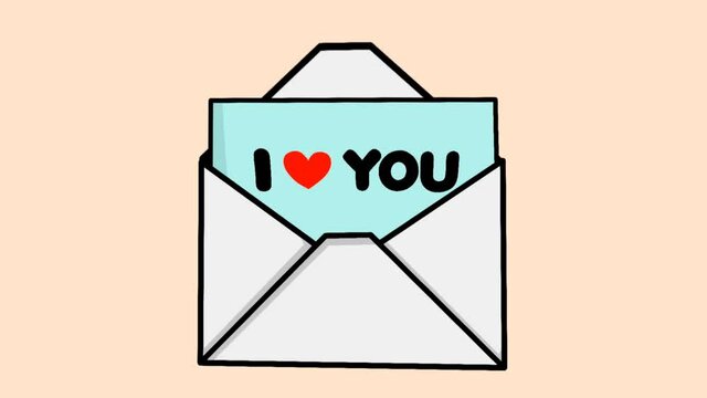 animated video letter that says I love you on orange background