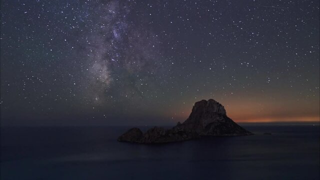 A beautiful view of Can Soley watch Ibiza, under the movement of the star night shot in 4K