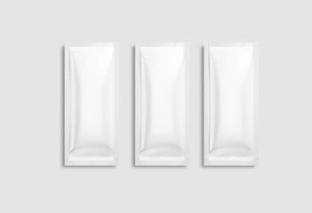 Blank sachet packaging for food, cosmetics, and hygiene. Mockup. 3D rendering, - obrazy, fototapety, plakaty