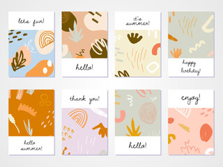 Fototapeta na wymiar Set of abstract backgrounds. Hand drawn design for flyer print and web. Pastel and bright colors. Vector illustration.