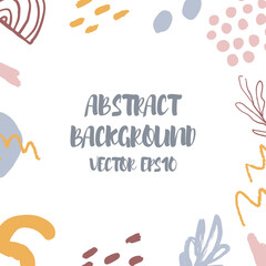 Abstract background in trendy style with botanical and geometric elements, textures. Natural pastel colours. . Vector illustration. Design for social media posts or web banners.