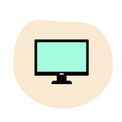 vector illustration of the icon of a PC monitor, TV isolated on a fashionable liquid beige background