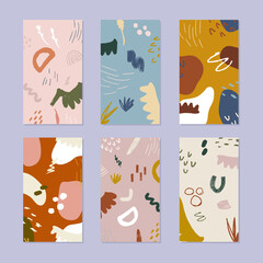Set of abstract story backgrounds. Hand drawn natural pattern in trendy style. Vector illustration.