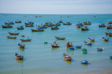 Fishing boats in the bay of Mui Ne on a sunny day. vietnam, Mui Ne