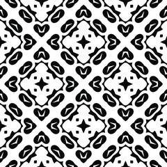 Geometric vector pattern with triangular and oval elements. Seamless abstract ornament for wallpapers and backgrounds. Black and white colors.