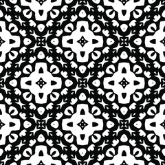 Geometric vector pattern with triangular and oval elements. Seamless abstract ornament for wallpapers and backgrounds. Black and white colors.