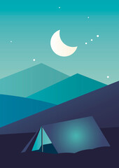 camping tent in aventure night landscape scene