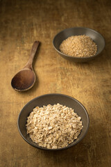Dried steel cut and rolled oats.