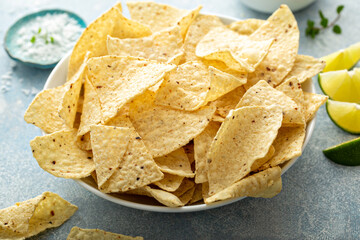 Corn tortilla chips in a bowl ready to be eaten