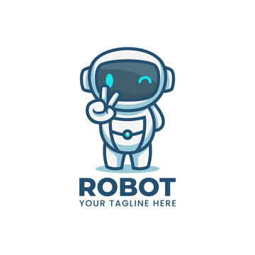 cute cartoon blue robot mascot logo character illustration