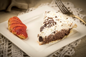 Slice of chocolate cream pie.