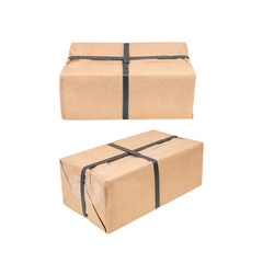 Brown mail package parcel wrap delivery isolated on white background with clipping path included