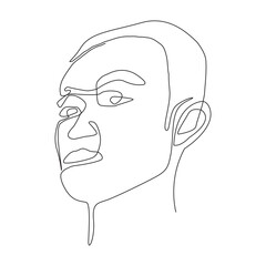 Continuous line or Face Line drawing sets of faces and facial gestures, handsome men minimalist illustration, slogan print graphic style design