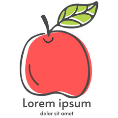 Vector apple logo. Hand-drawn design. Fruit with text
