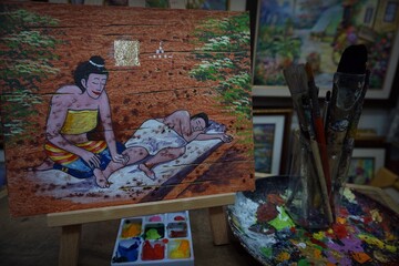   Palette and paintbrush , Art painting Oil color Spa Massage From Thailand