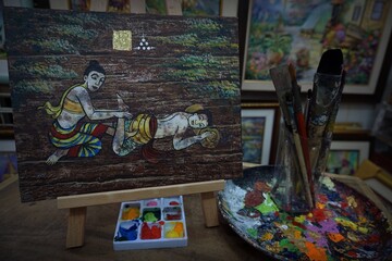   Palette and paintbrush , Art painting Oil color Spa Massage From Thailand