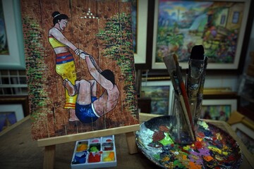   Palette and paintbrush , Art painting Oil color Spa Massage From Thailand