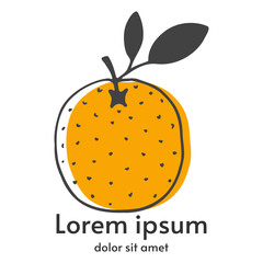 Vector orange logo. Hand-drawn design. Fruit with text