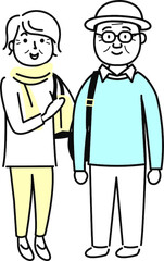 シニア夫婦並んで立つ全身像