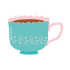 tea and coffee cup romantic design icon over white background