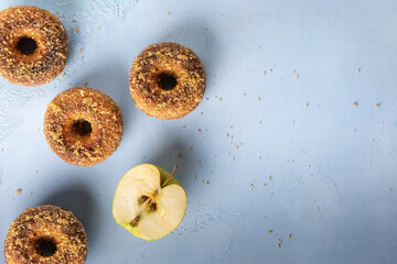 Handmade apple cider doughnuts with copy space
