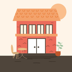 Red store with table at street vector design